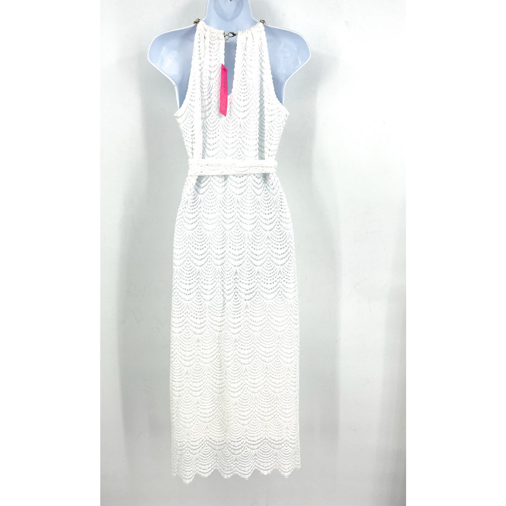 LILLY PULITZER Bingham Lace Midi Dress XS Resort White Scalloped Shell NWT