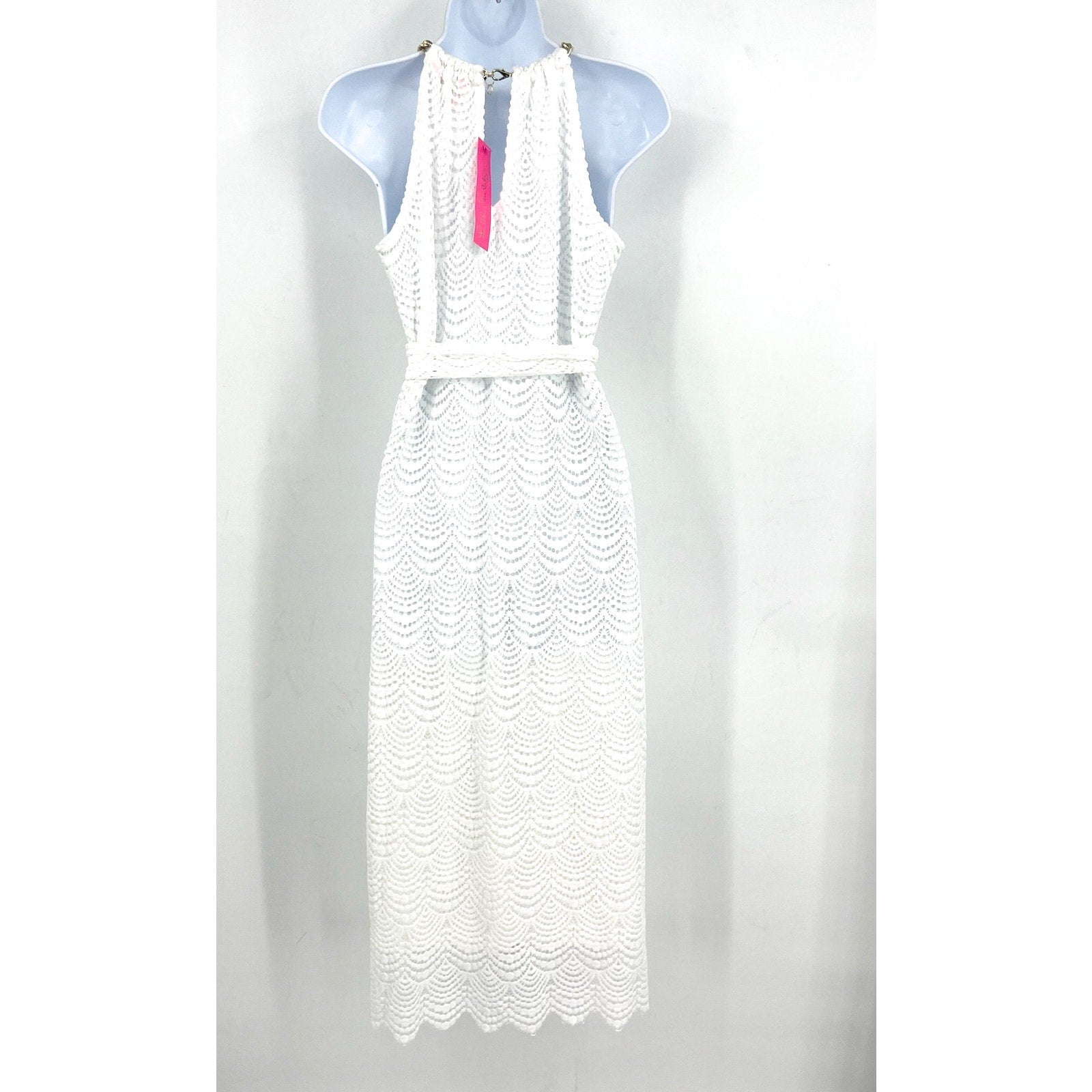 LILLY PULITZER Bingham Lace Midi Dress XS Resort White Scalloped Shell NWT