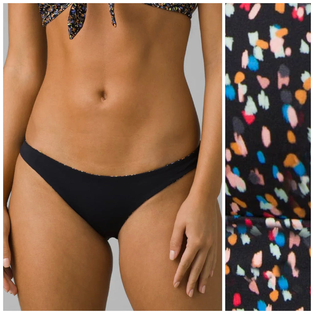 PRANA Womens Elina Reversible Swim Bottom XL US 16 Black Alotta Dots UPF 50+ NWT