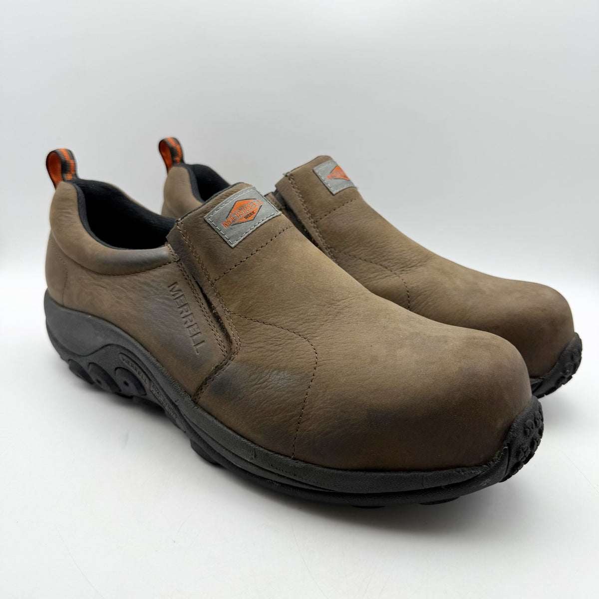 Merrell Mens Jungle Moc Toe Work Shoes US 15 M Brown Suede Slip On Comp Toe NIB