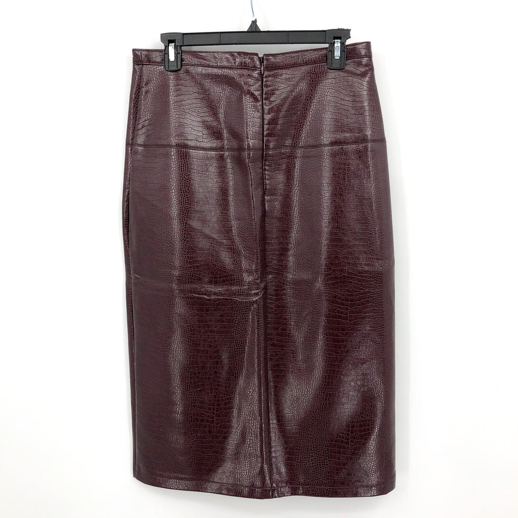 TOPSHOP Women's Crocodile Pencil Midi Skirt Size 8 Red Burgundy Faux Leather NWT