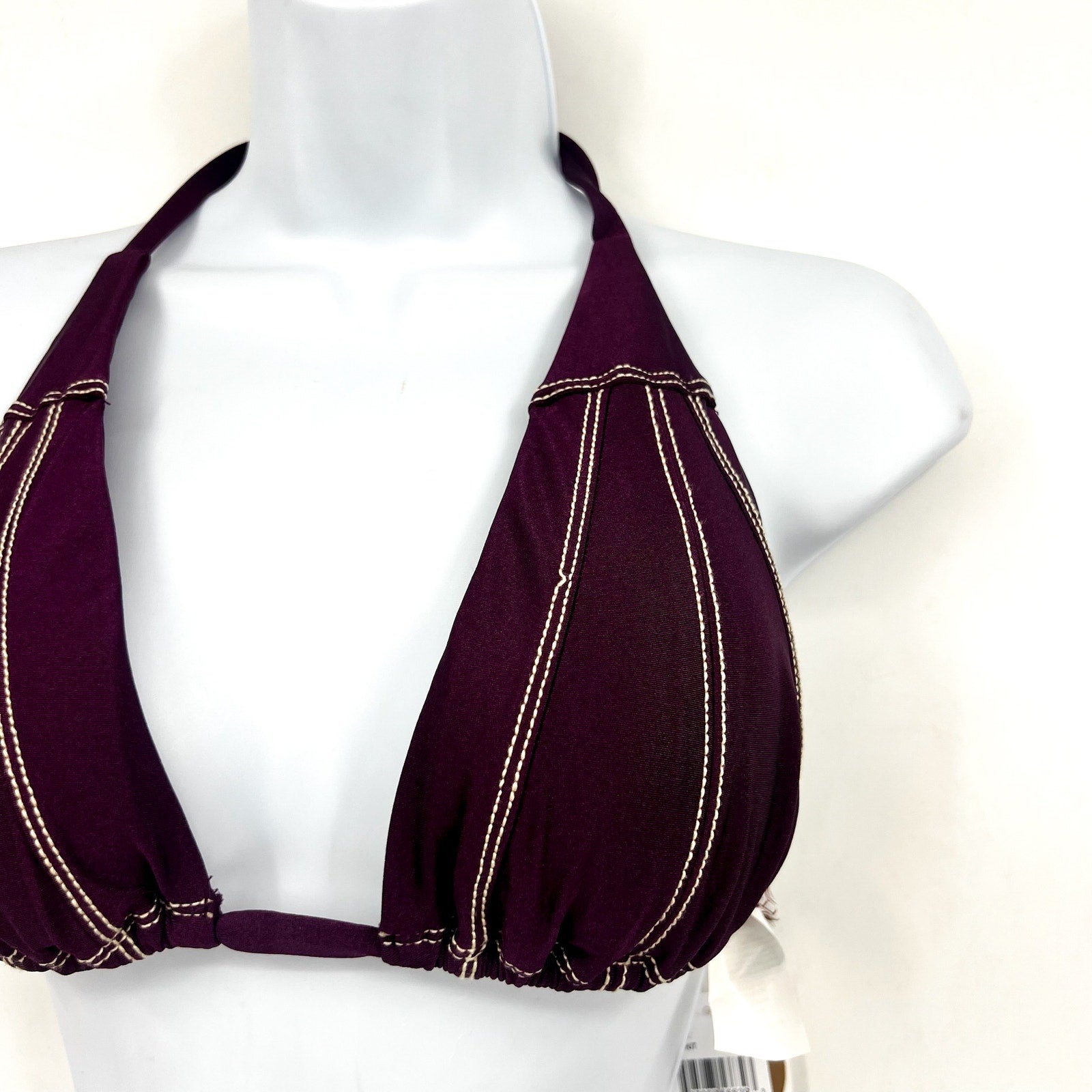 BECCA Color Sheen Contrast-Stitch Triangle Bikini Top D Cup Purple Aubergine NWT
