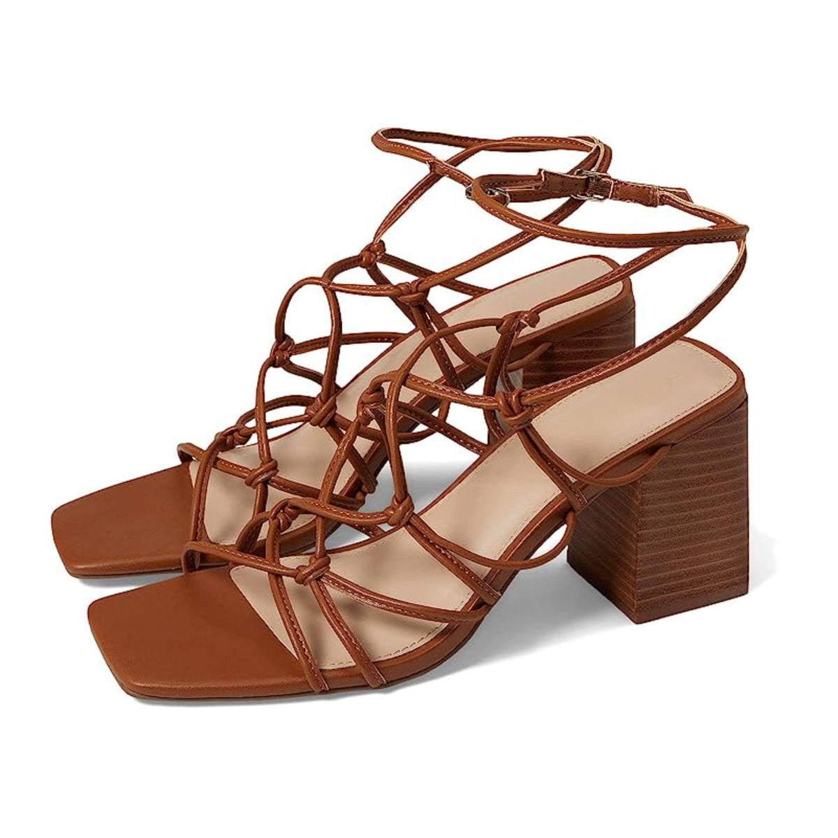 FARYL by Farylrobin Womens Zayne Heeled Sandals Size 8 M EU 38 Cognac Brown NWOB
