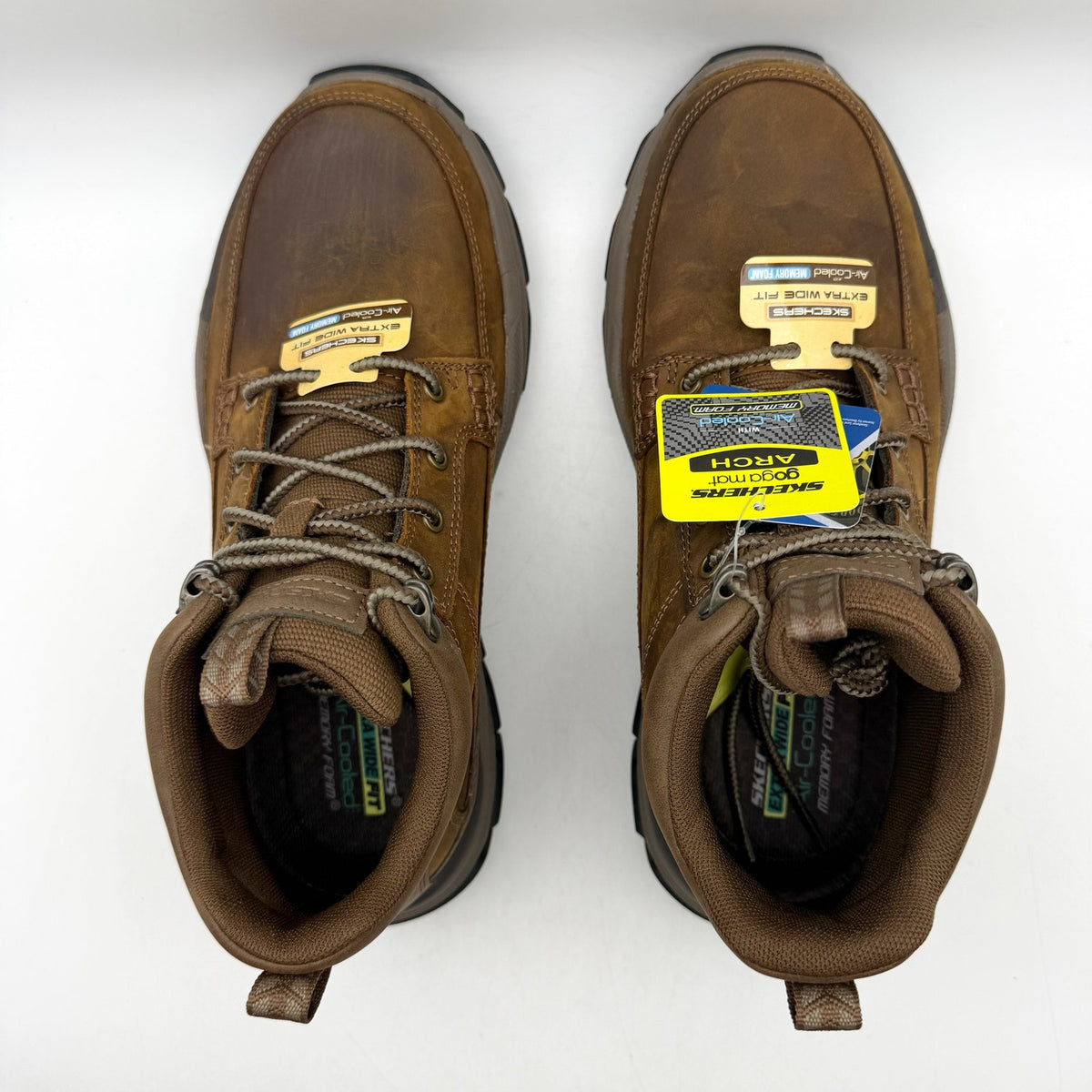 Skechers Mens Boswell Hiking Boots 8 Extra Wide WW Brown Leather Respected NIB