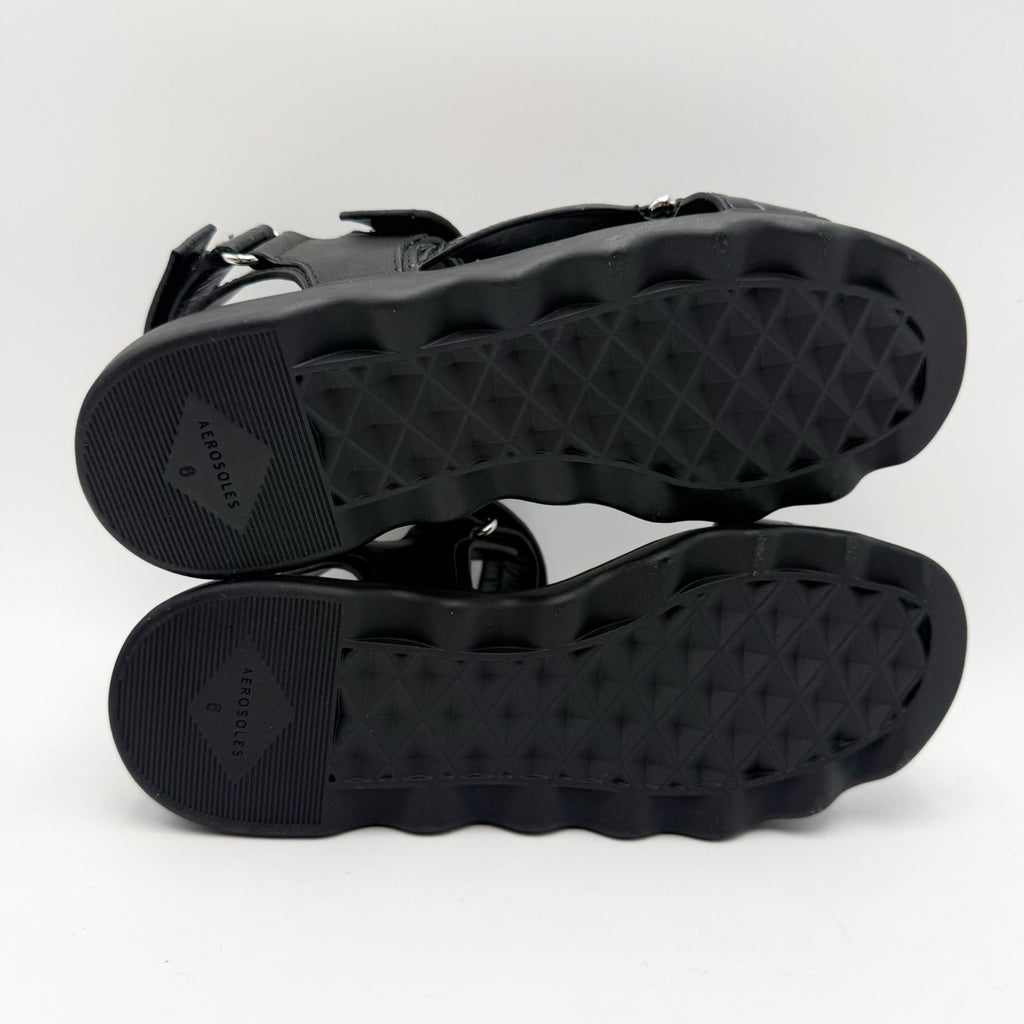 Aerosoles Womens Wave Sandals Size 6 M Black Crocodile Leather NIB