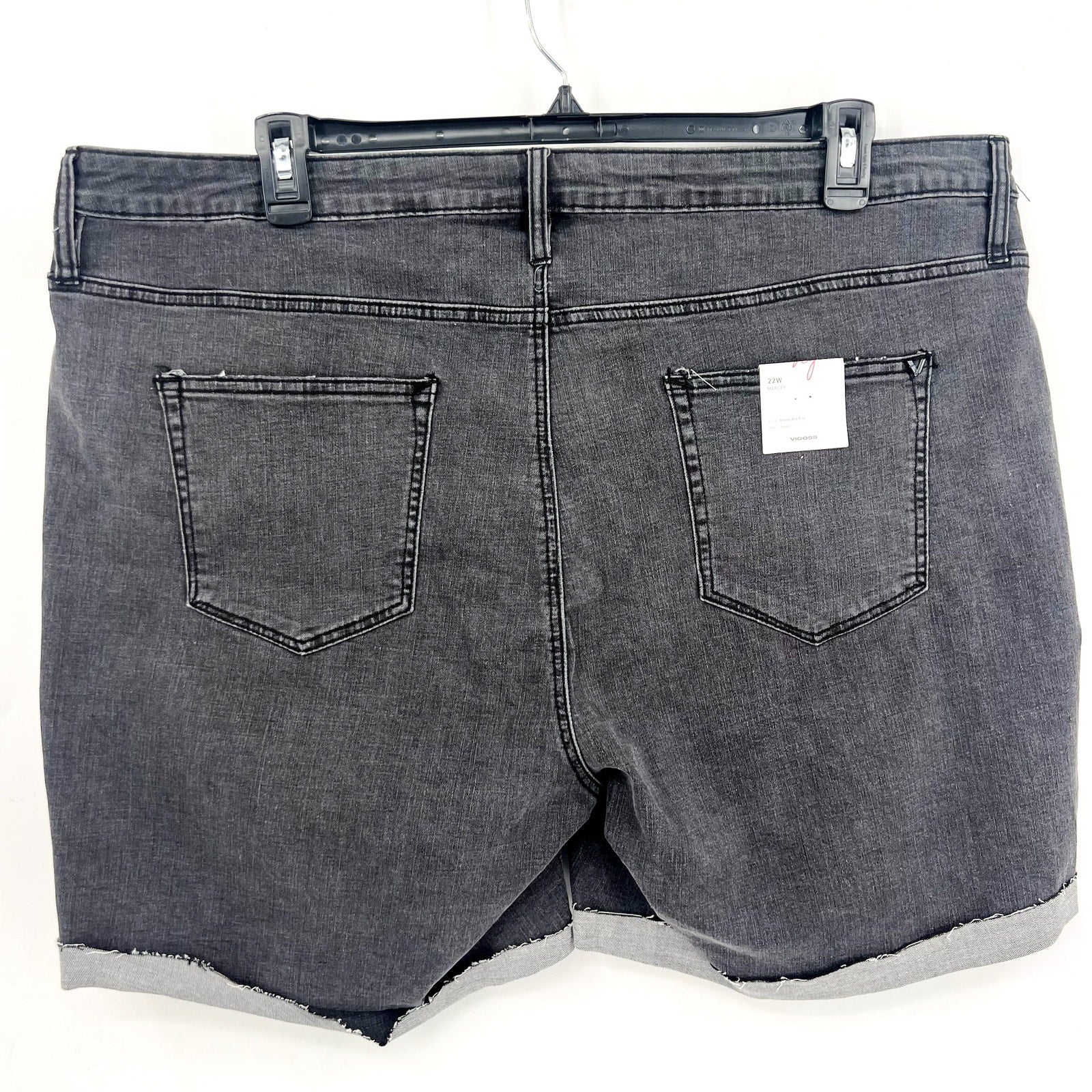 VIGOSS Womens Marley Cuffed Denim Shorts 22W Washed Black Mid Rise Raw Edge NWT