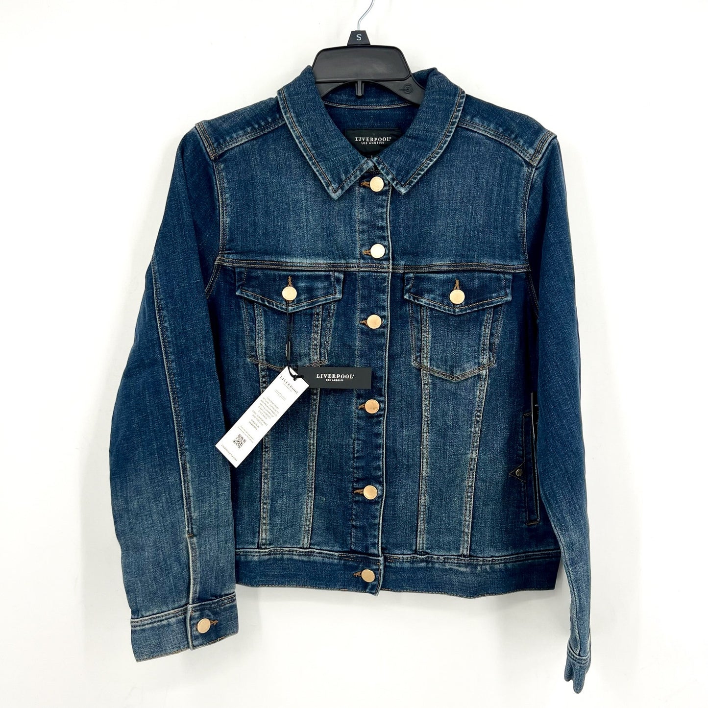 LIVERPOOL Women's Classic Jean Jacket Large Blue Glenrock Stretch Denim NWT