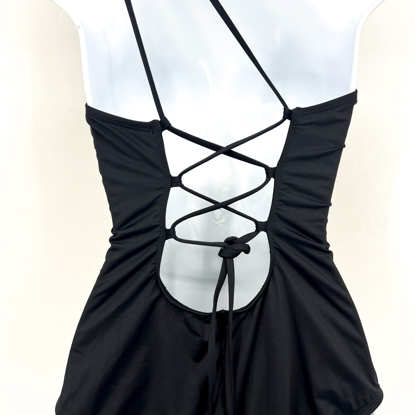 LA BLANCA Island Goddess One Piece Swimsuit Size 10 Black Lace Back NWOT