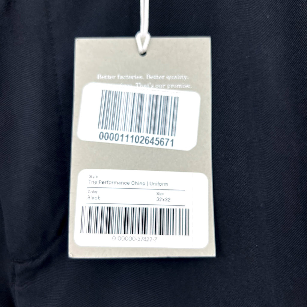 EVERLANE Men's Uniform Performance Chino Pants 32x32 Black Slim Fit NWT