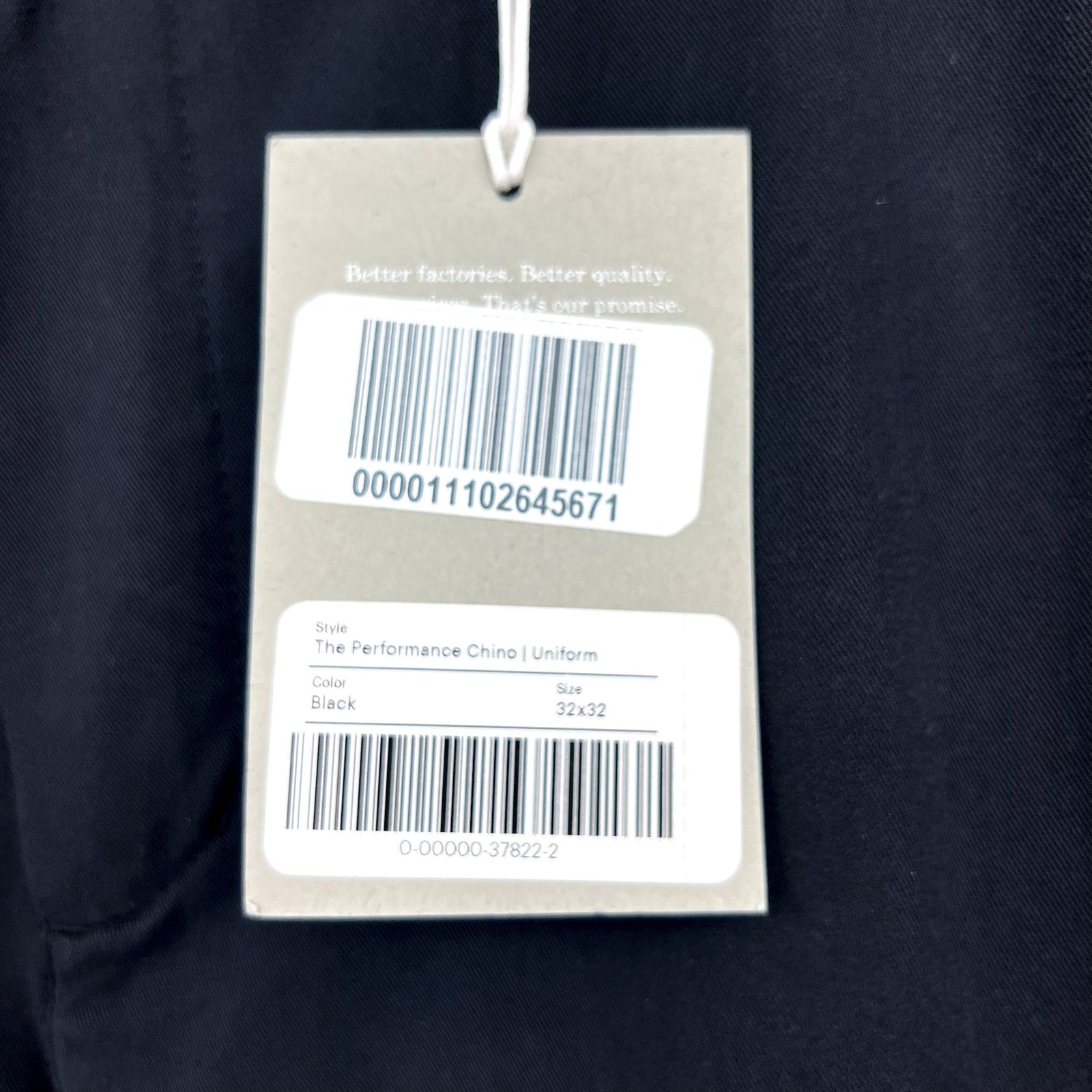EVERLANE Men's Uniform Performance Chino Pants 32x32 Black Slim Fit NWT