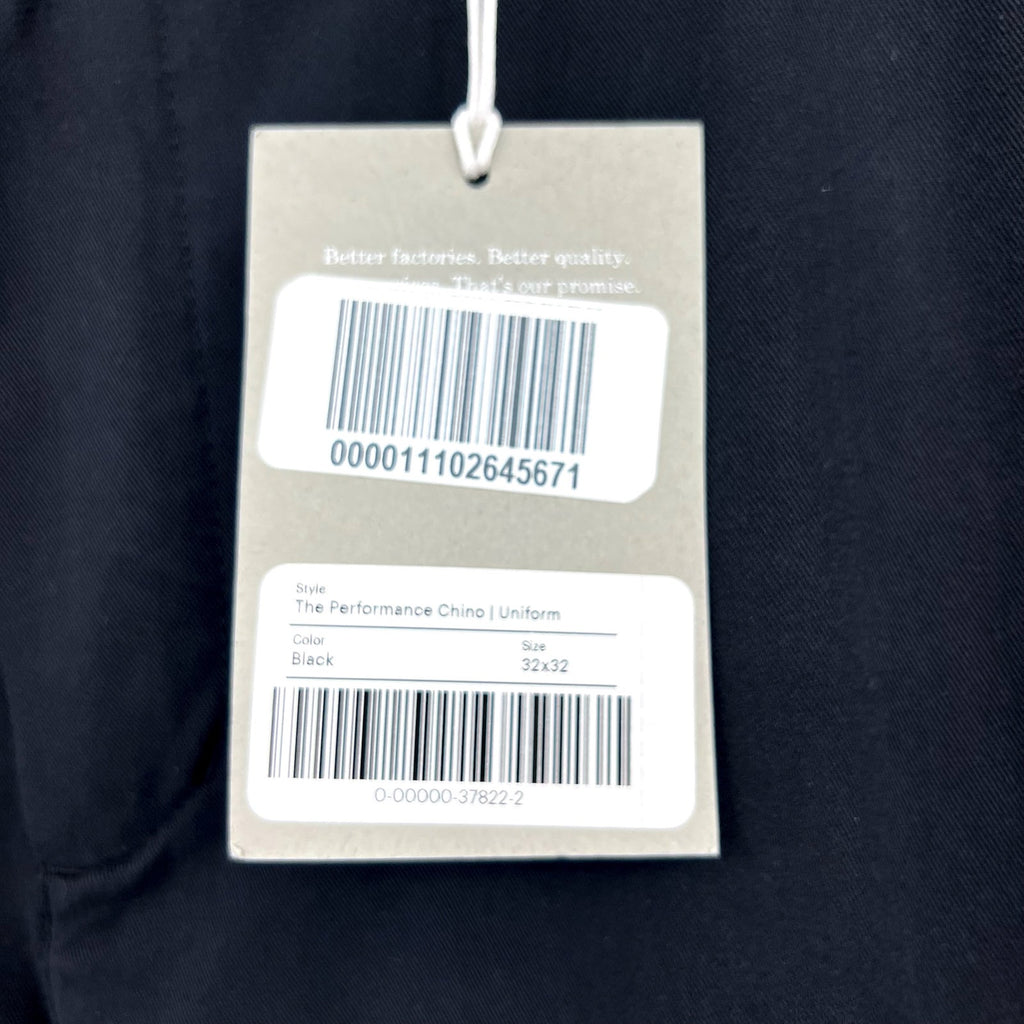 EVERLANE Men's Uniform Performance Chino Pants 32x32 Black Slim Fit NWT