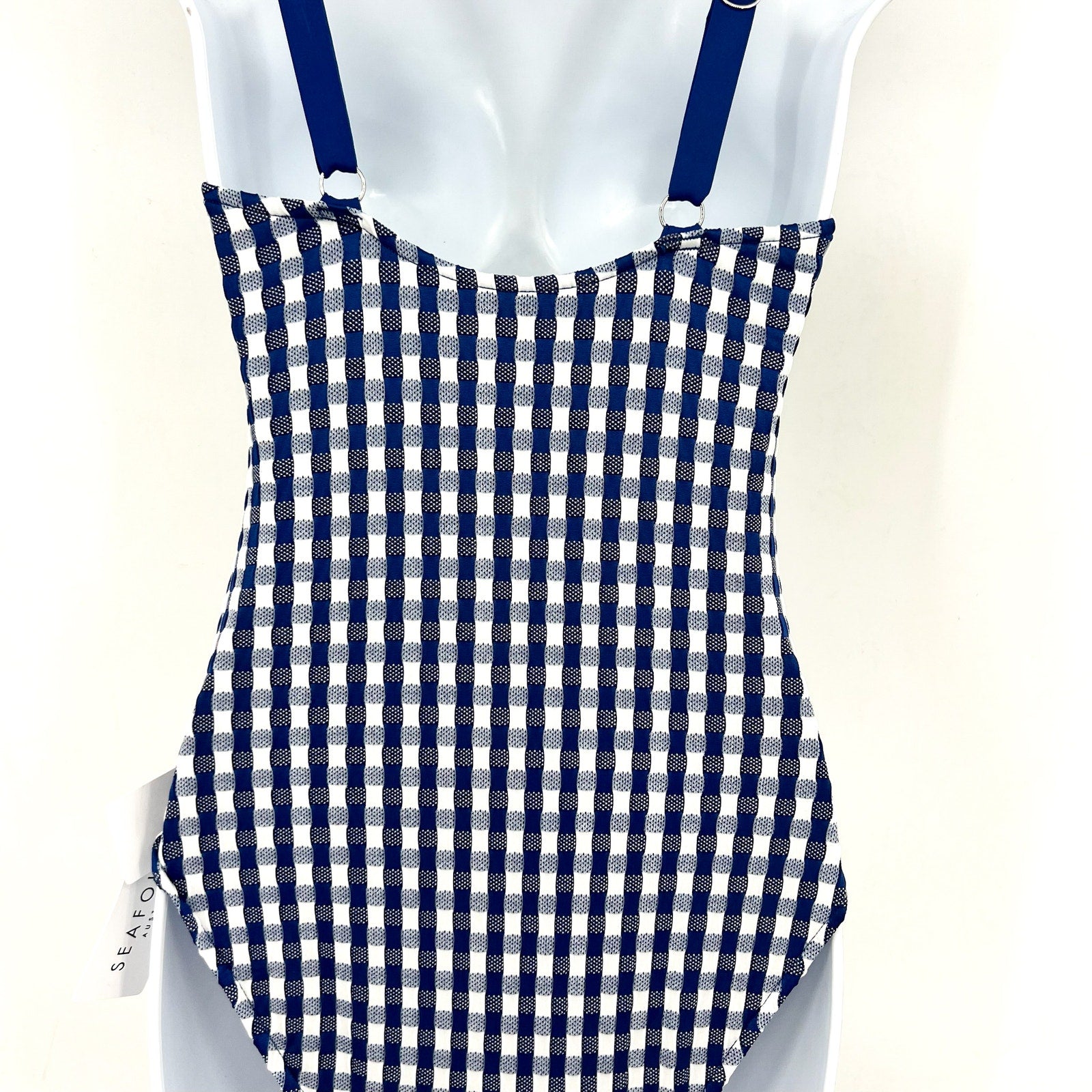 SEAFOLLY Bella Underwire One Piece Swimsuit US 4 Blue Gingham Plaid NWT