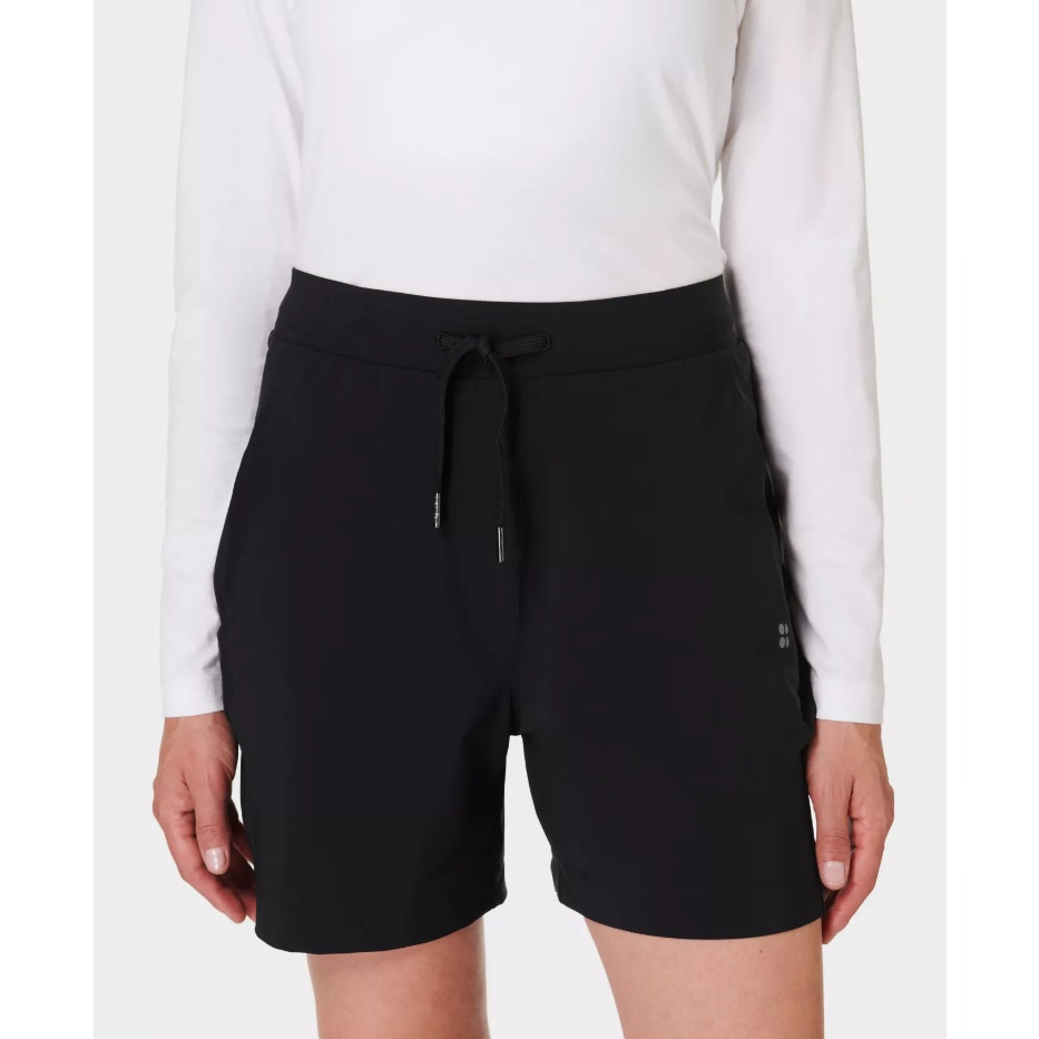 SWEATY BETTY Women's Explorer 5.5" Shorts Size 6 Black Drawcord NWT