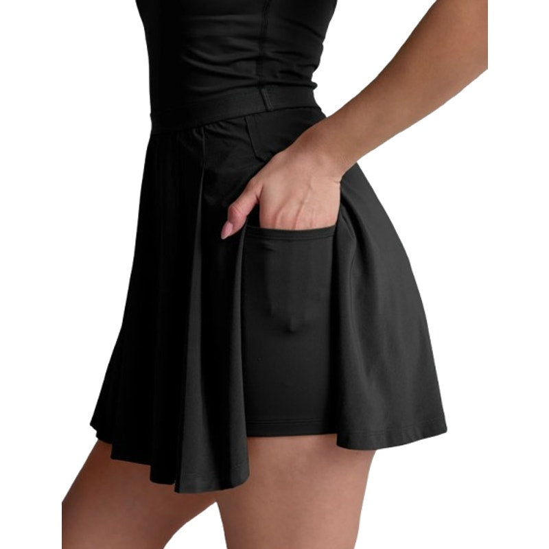 BEYOND YOGA Women's Score Pleated Dress XS Black Sleeveless Interior Shorts NWT