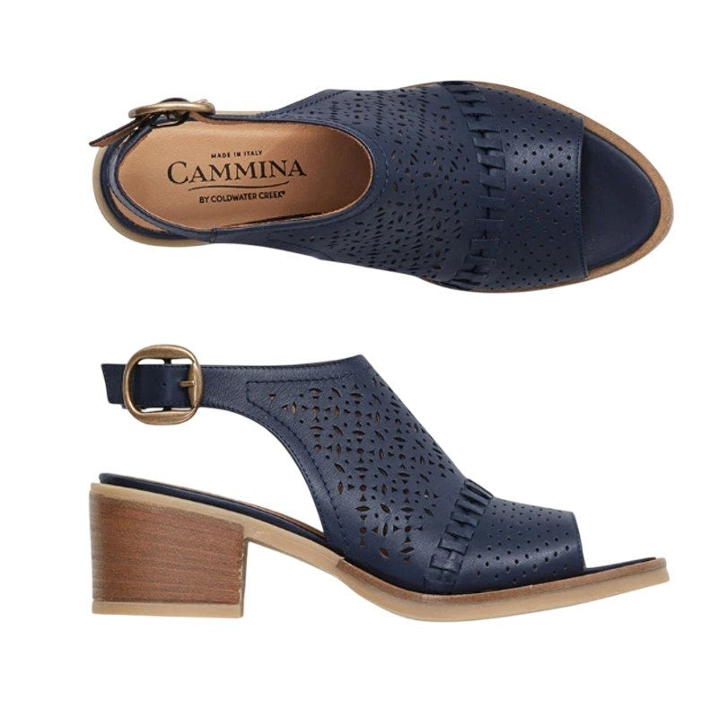 Cammina x Coldwater Creek Womens Isabella Heeled Sandal US 7.5 Navy Leather NWOB