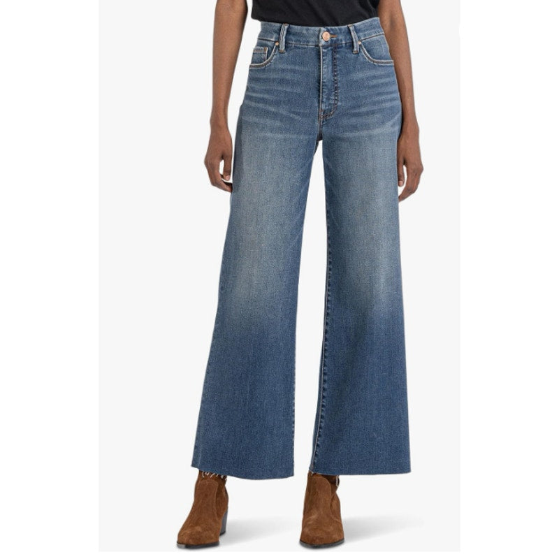KUT FROM THE KLOTH Meg Wide Leg Jeans 10 Blue Milestone High Rise Fab Ab NWT