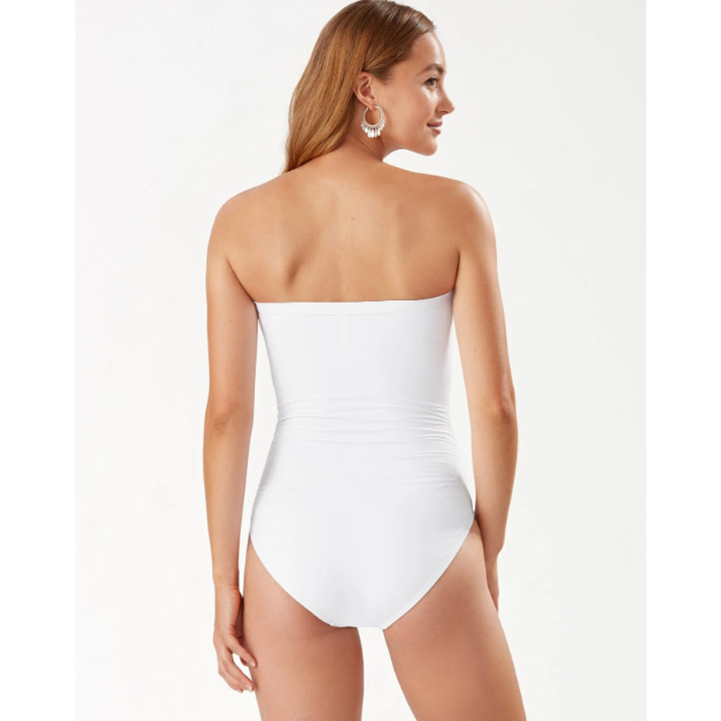 TOMMY BAHAMA Women's Pearl Bandeau One Piece Swimsuit Size 4 White Shirred NWT
