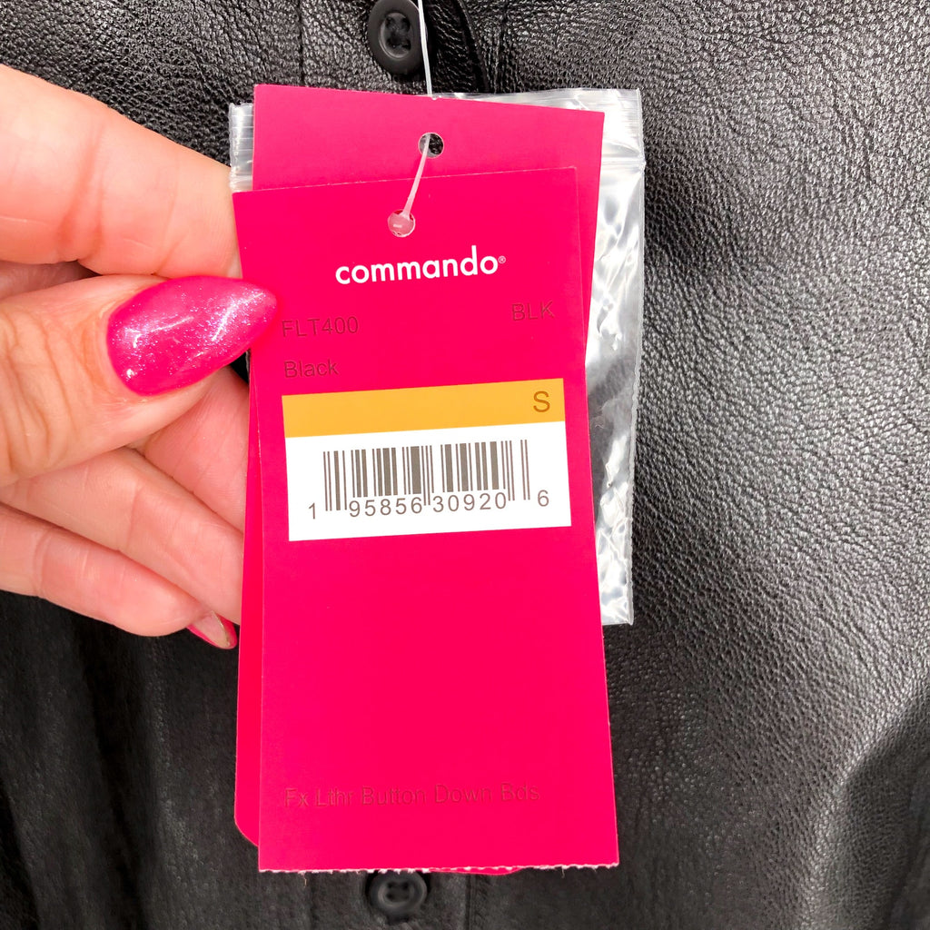 COMMANDO Women's Lightweight Faux Leather Button Down Bodysuit Small Black NWT