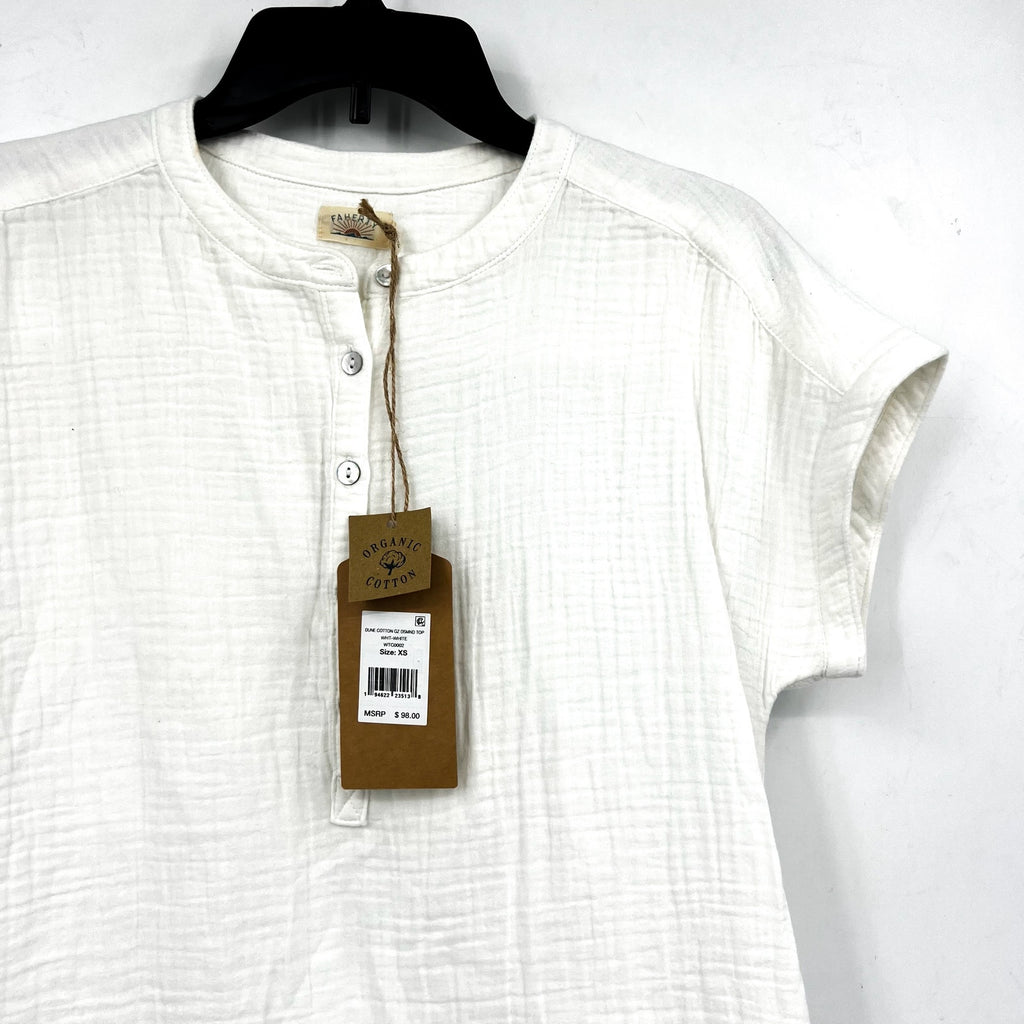 FAHERTY Women's Dune Desmond Top XS White Cotton Gauze Half Placket NWT