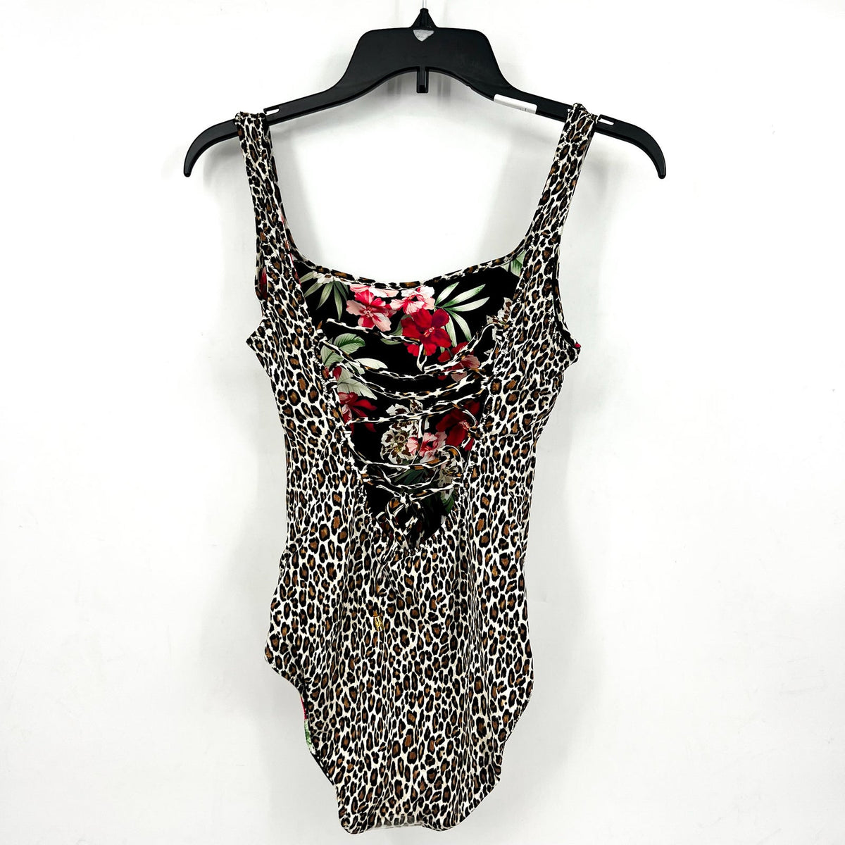 TOMMY BAHAMA Lily Cat Reversible One Piece Swimsuit Size 10 Black Leopard NWT