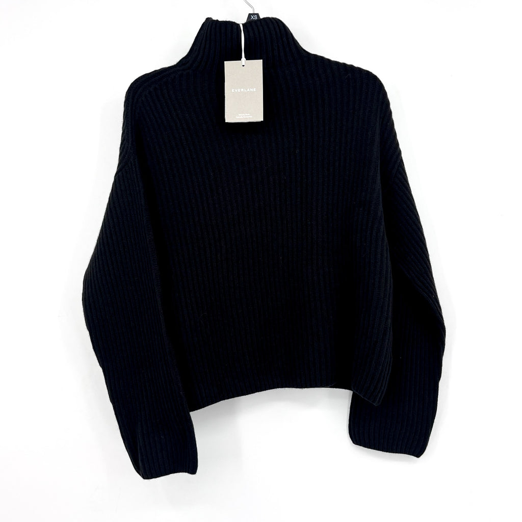 EVERLANE Women's The Felted Merino Funnel-Neck Sweater XS Black Pullover NWT