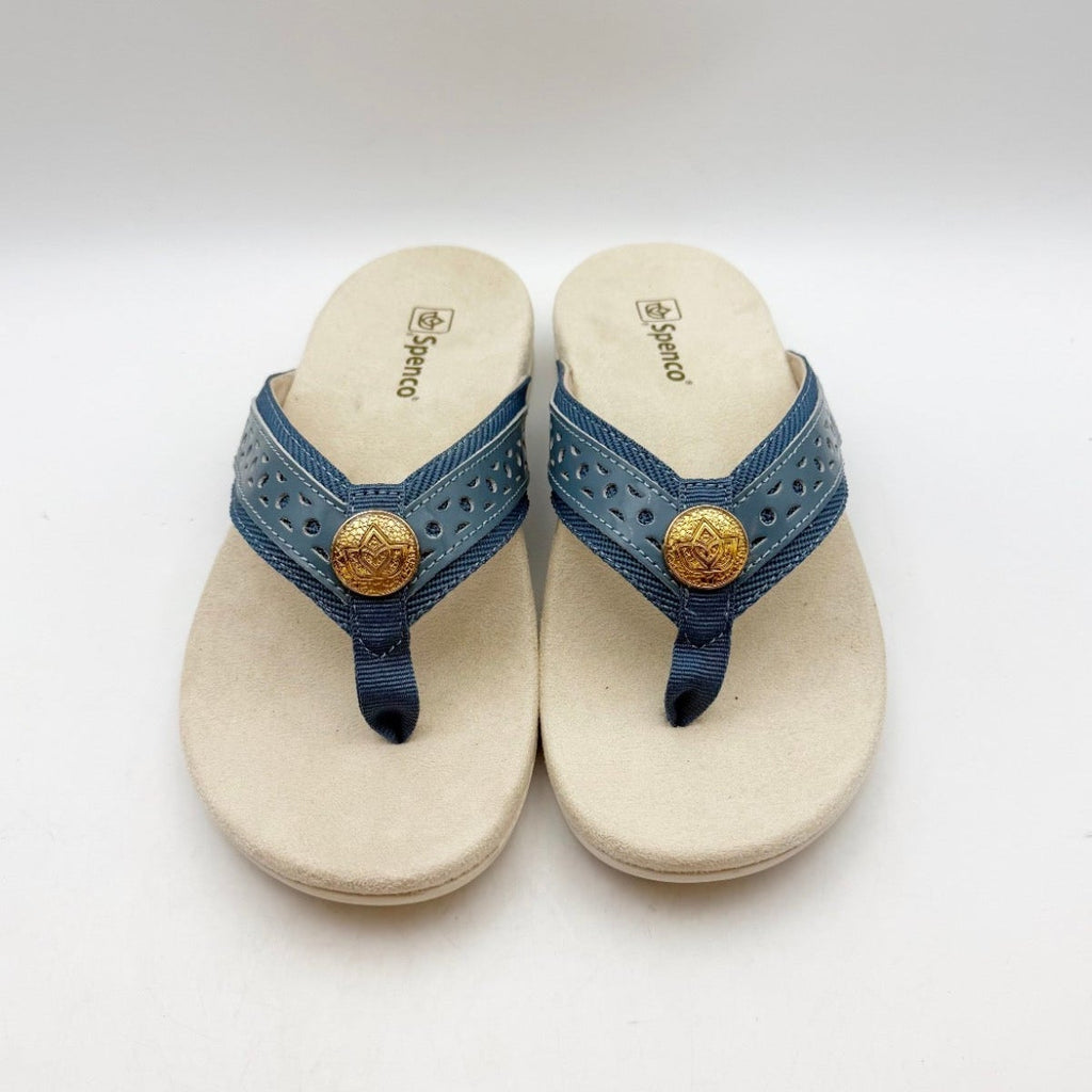SPENCO Women's Starboard Flip Flop Sandals Size 6.5 WIDE Blue Stone NIB