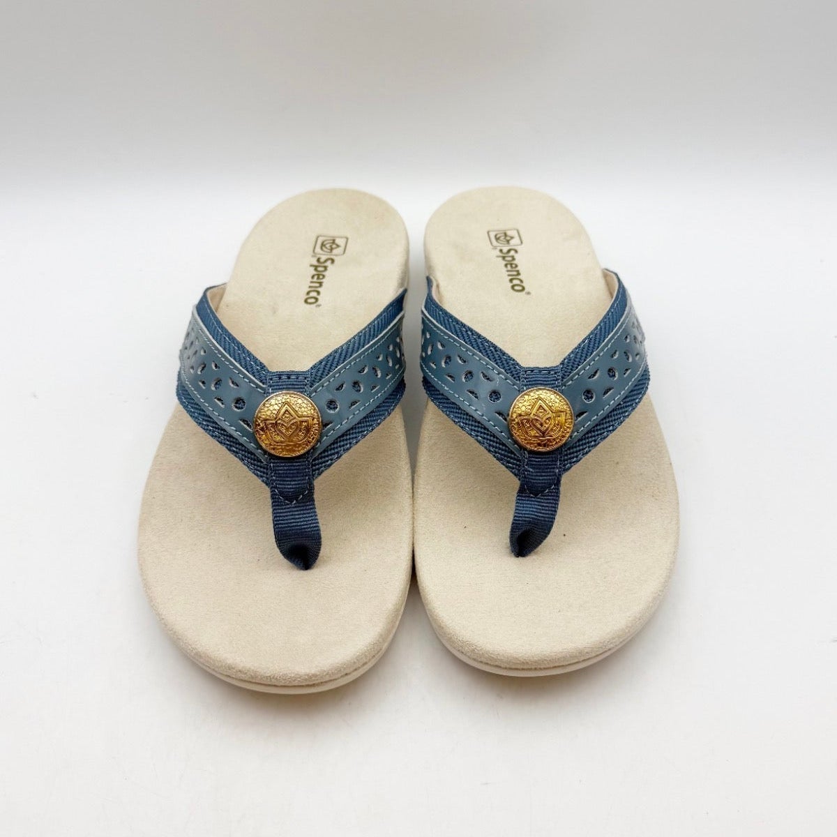 SPENCO Women's Starboard Flip Flop Sandals Size 6.5 WIDE Blue Stone NIB