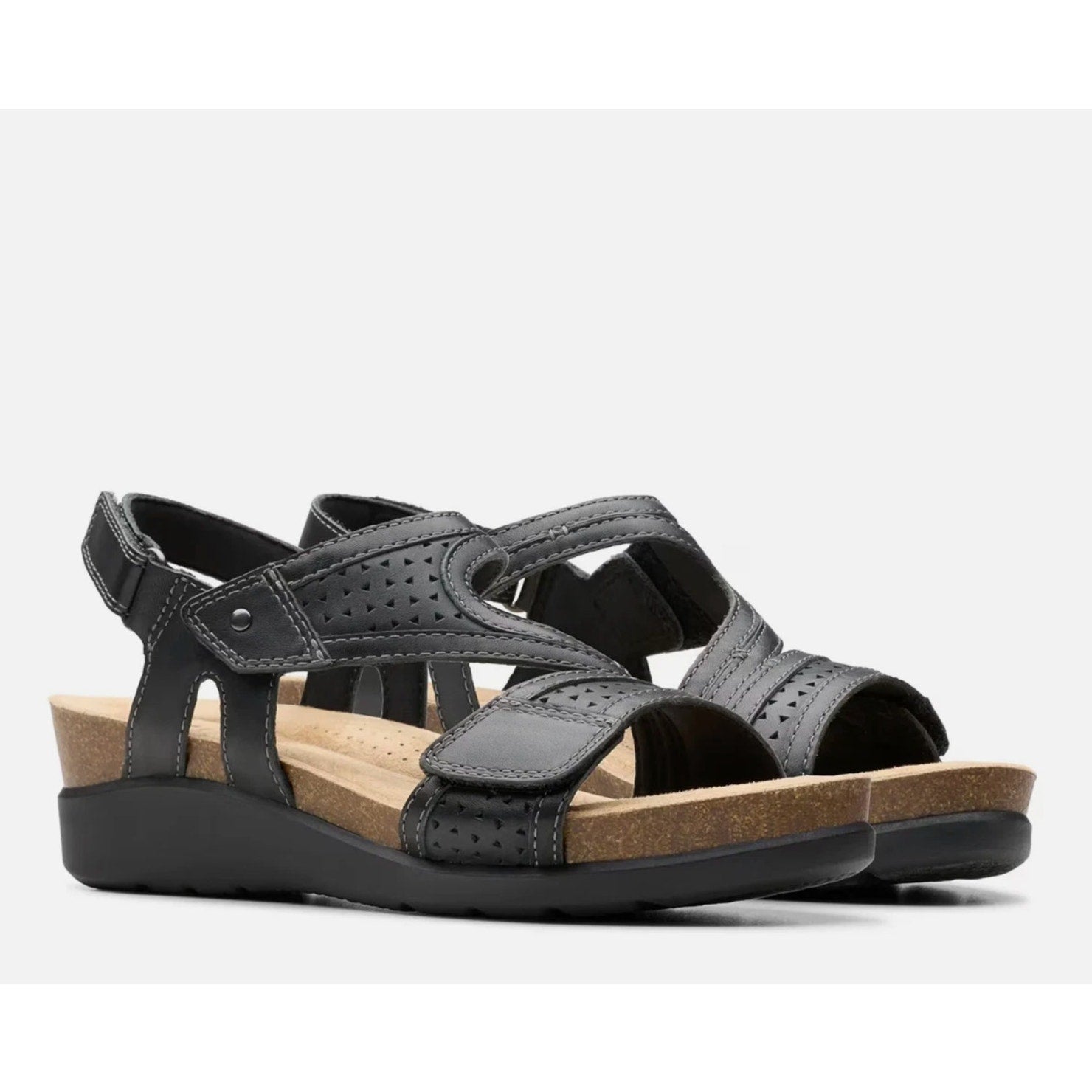 Clarks Womens Calenne Carmen Wedge Sandals US 8.5 M Black Leather NWOB