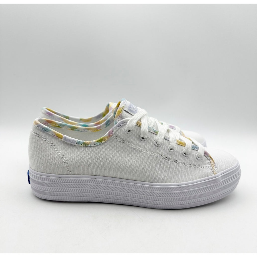 Keds Womens Triple Kick Canvas Sneaker Size 7 White Multicolor Metallic NIB