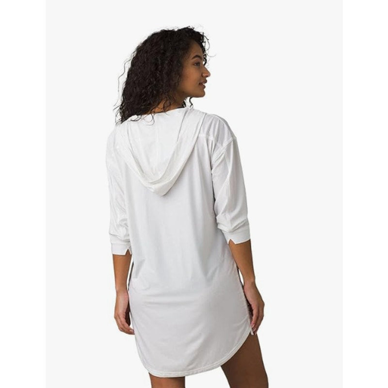 PRANA Women's Mantra Bay Tunic Cover Up Small White Long Sleeve Hooded NWT