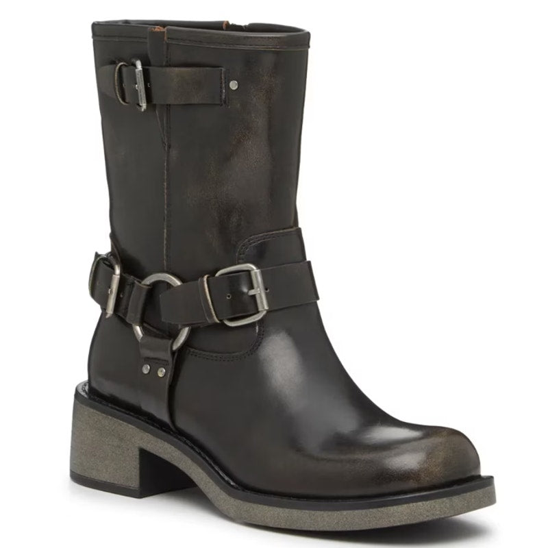 Bullboxer Womens Cora Motorcycle Boots US 8.5 Black Distressed Leather NWOB