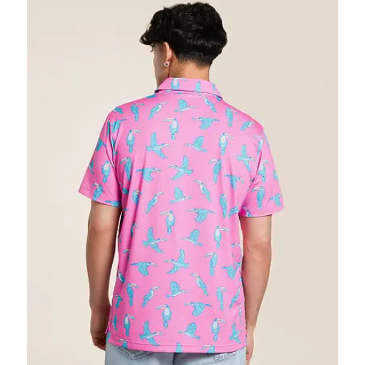 CHUBBIES Men's The Toucan Do It Performance Polo Shirt XXL Bright Pink NWT