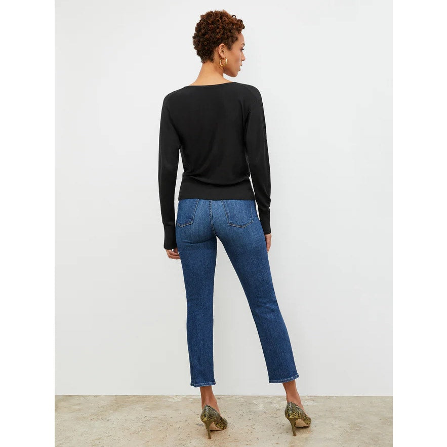 M.M LAFLEUR Women's Monica Top XL Black Silk Jersey Long Sleeve Blouse NWT