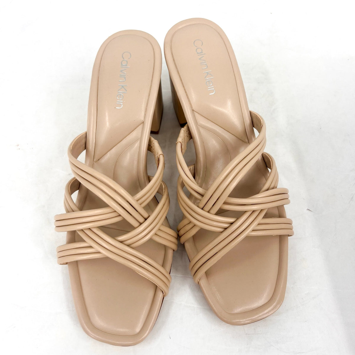 CALVIN KLEIN Women's Terisa Strappy Sandals Size 8.5 Tan Natural Leather NIB