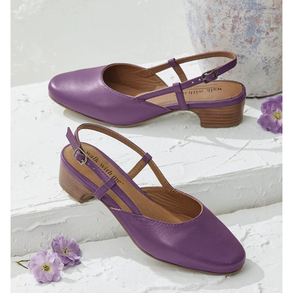 Coldwater Creek Womens Josie 2 Slingback Heels Size 9.5 Wide Purple Leather NIB