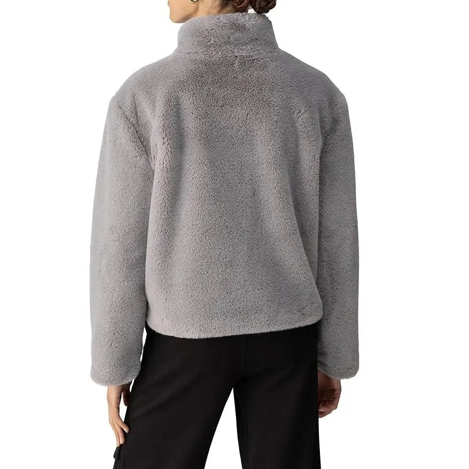 Sanctuary Womens Lux Faux Fur Short Coat Large Light Grey NWT