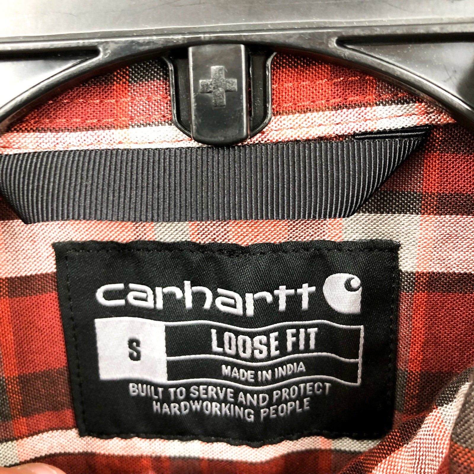 CARHARTT Mens Loose Fit Casual Shirt Small Red Plaid Short Sleeve Midweight NWT