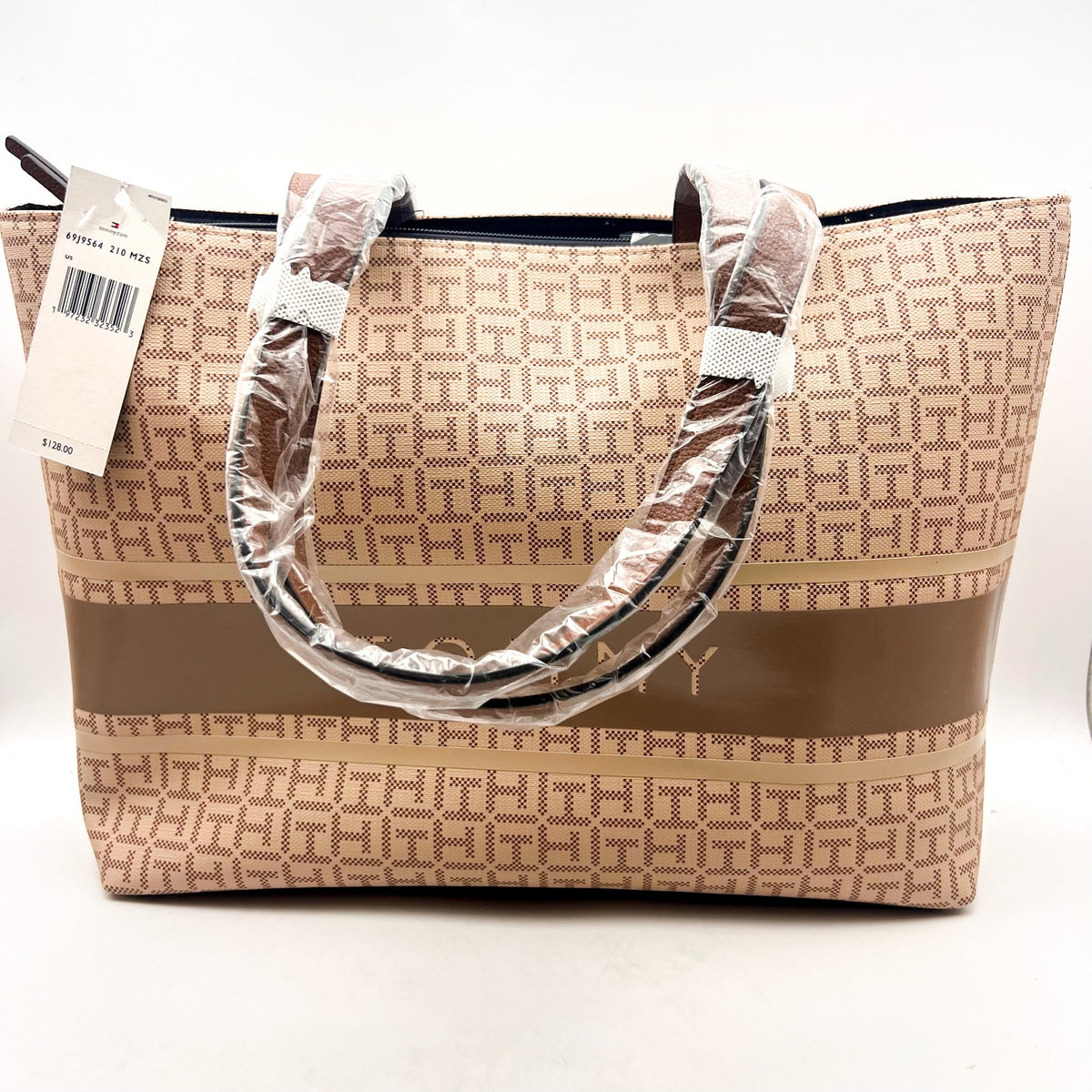 TOMMY HILFIGER Women's Birdie II Tote Coated Square Monogram Tan Brown NWT