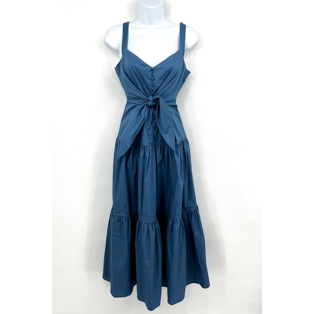 LAUREN RALPH LAUREN Tie-Front Tiered Midi Dress Size 0 Blue Sundress Tank NWT