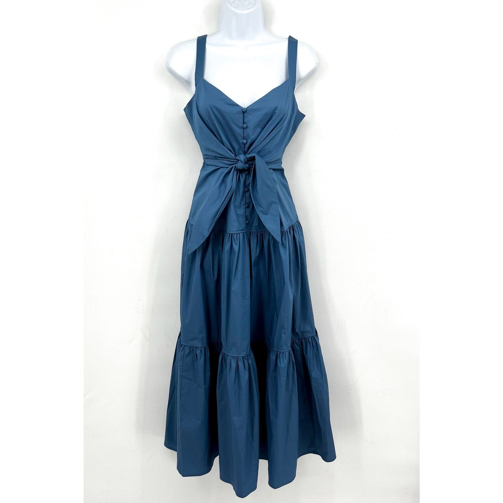 LAUREN RALPH LAUREN Tie-Front Tiered Midi Dress Size 0 Blue Sundress Tank NWT