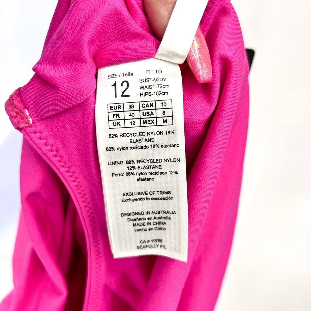 SEAFOLLY COLLECTIVE Cross Back One Piece Size 8 Hot Pink Plunge Neck NWT