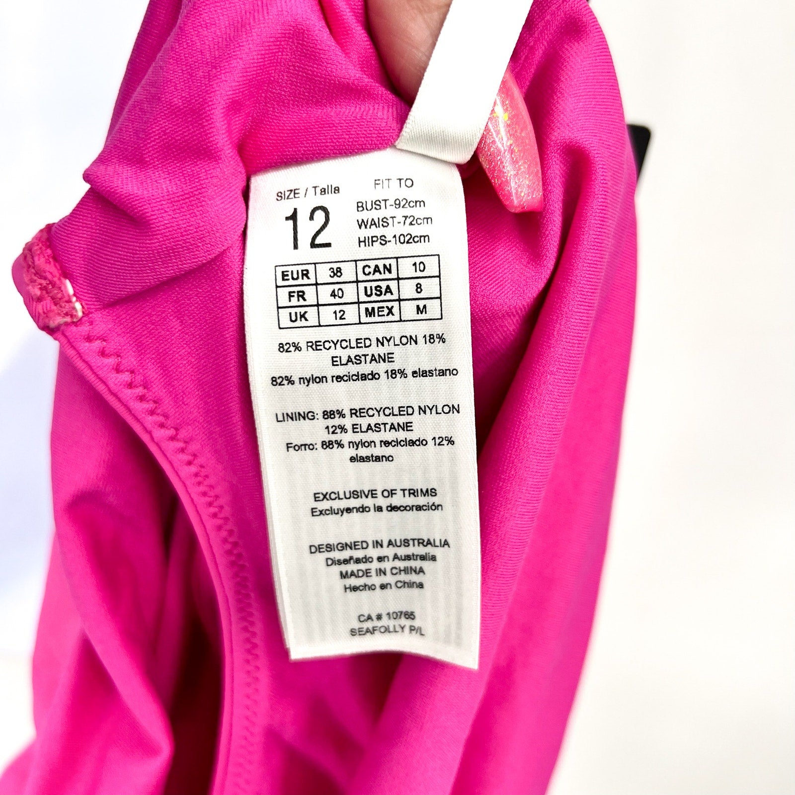 SEAFOLLY COLLECTIVE Cross Back One Piece Size 8 Hot Pink Plunge Neck NWT