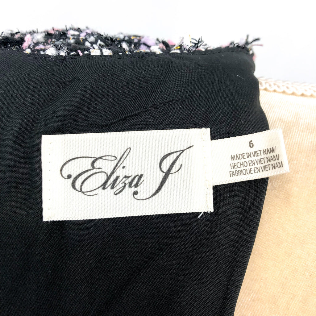 ELIZA J Women's Bouclé Fit & Flare Dress Size 6 Black Tweed Short Sleeve NWT