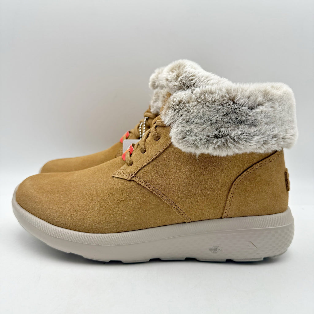 Skechers Women On The Go City Bootie US 6.5 Wide Tan Suede Water Repellent NIB