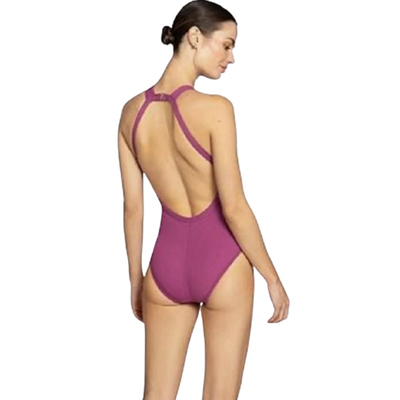 ROBIN PICCONE Amy One Piece Swimsuit Size 2 Purple Lotus High Neck Open Back NWT