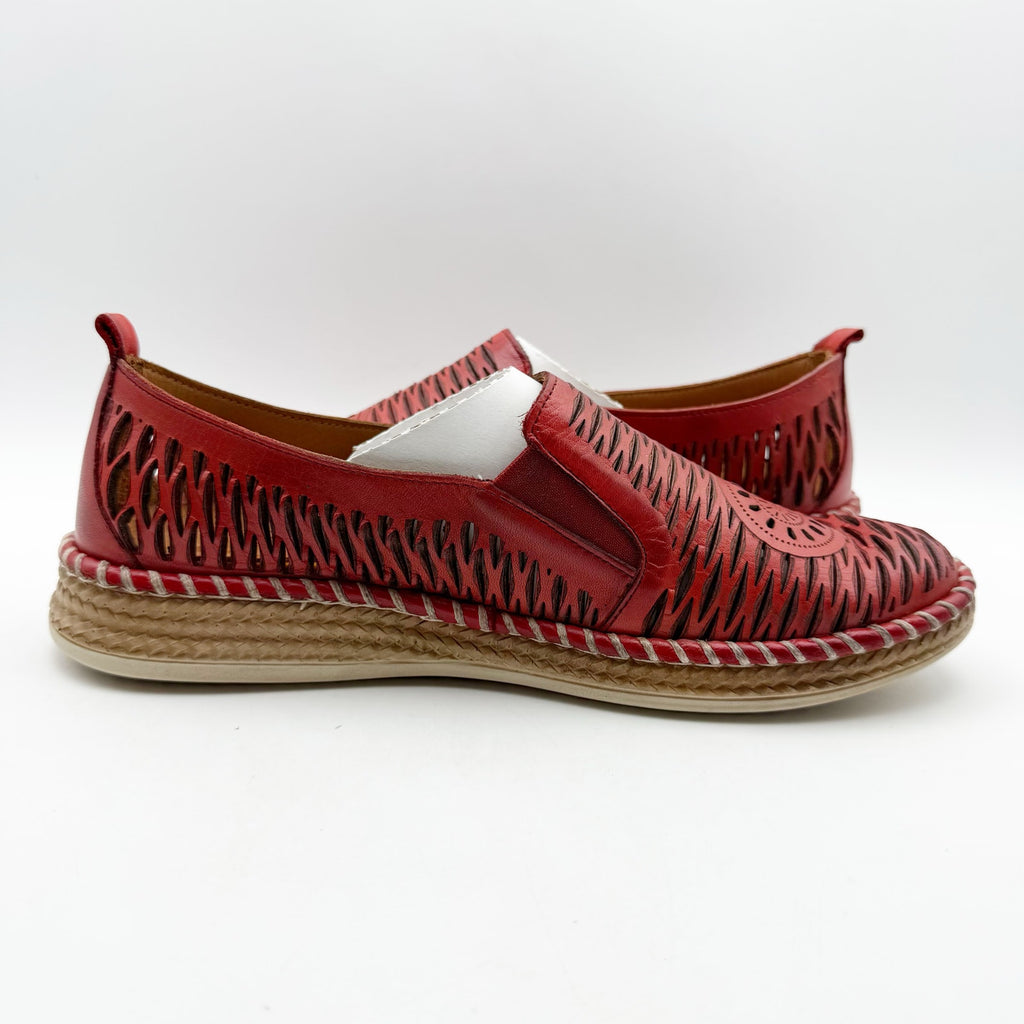 Spring Step Womens Newday Shoes EU 41 US 9.5-10 Red Leather Slip On Flats NIB