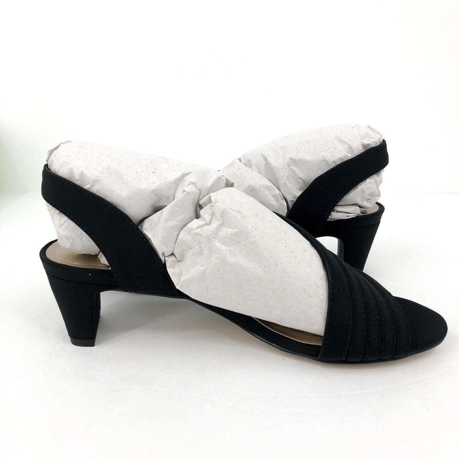 WALKING CRADLES Women's Lettie Dress Sandals Size 6 Black Heel Fabric NIB