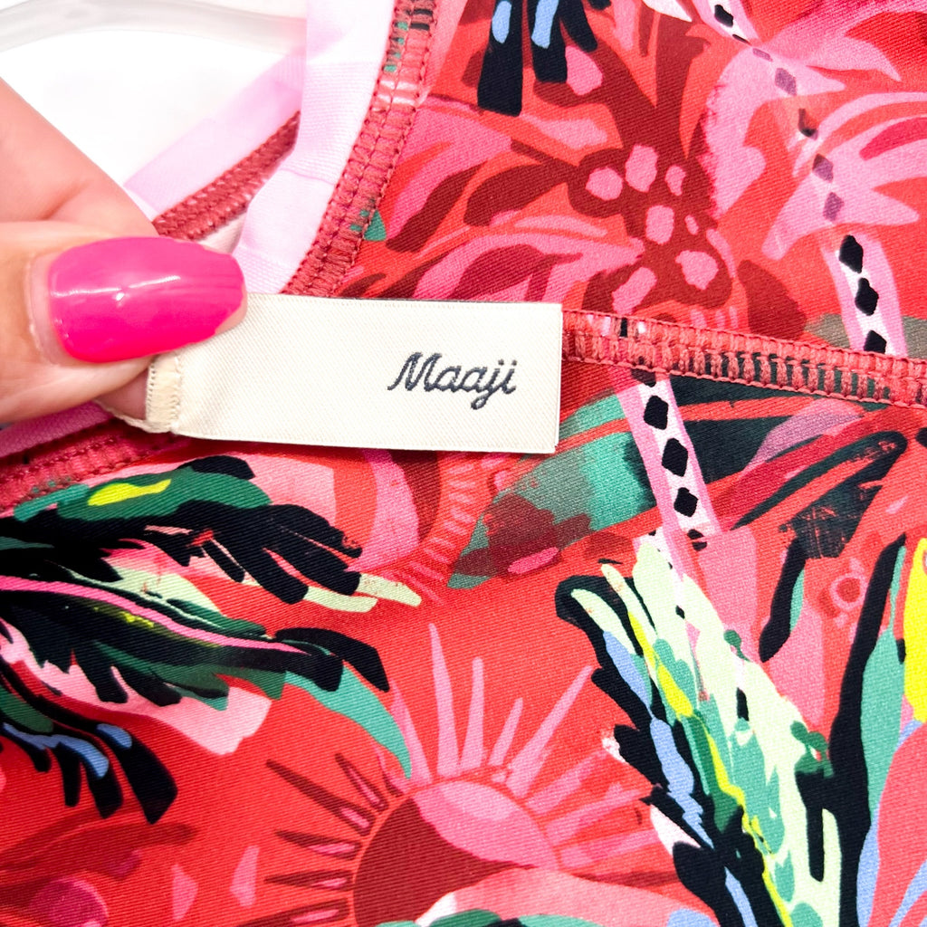 MAAJI Girl's Odyssey Rashguard Swim Top Size 12 Red Flame Palms Long Sleeve NWT