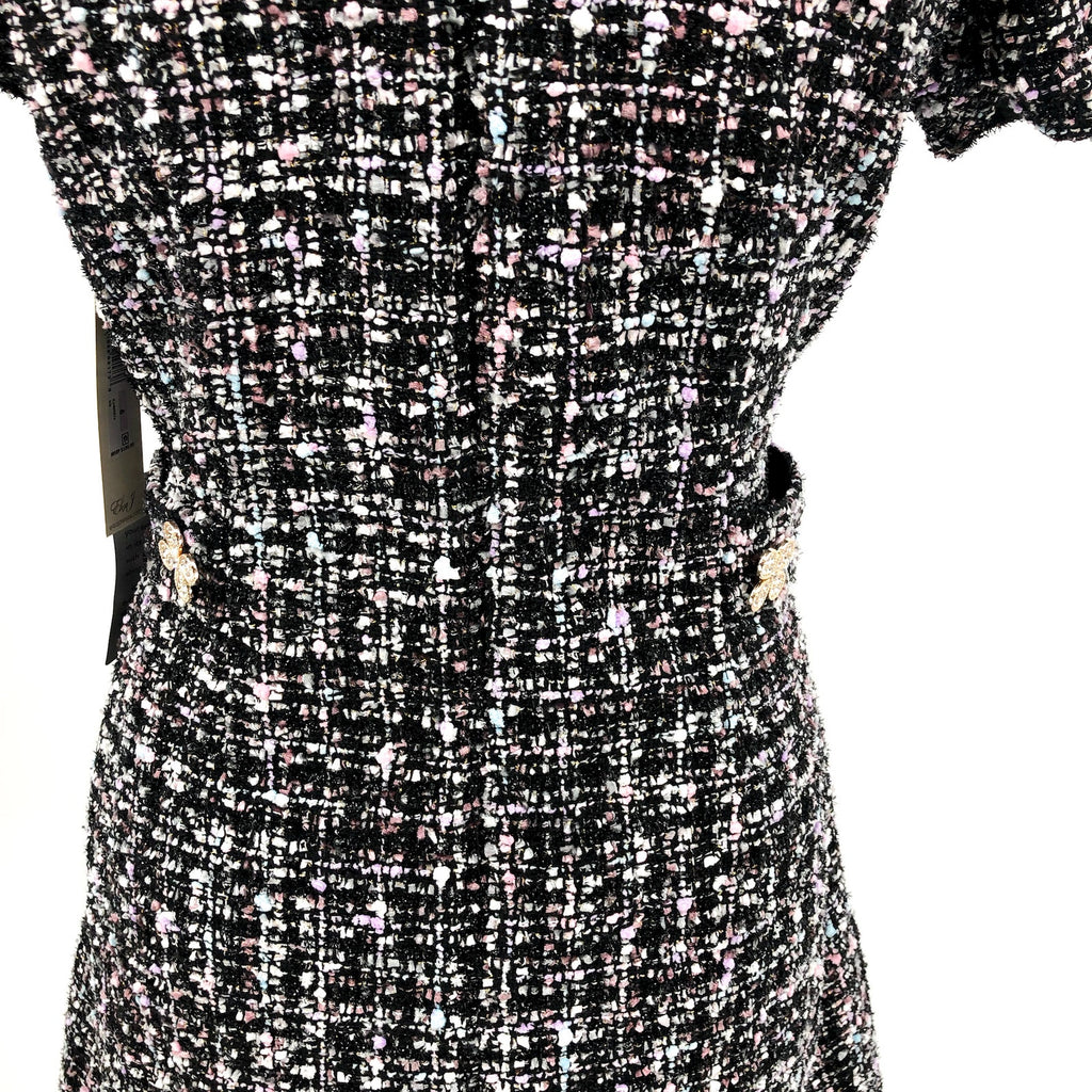 ELIZA J Women's Bouclé Fit & Flare Dress Size 6 Black Tweed Short Sleeve NWT