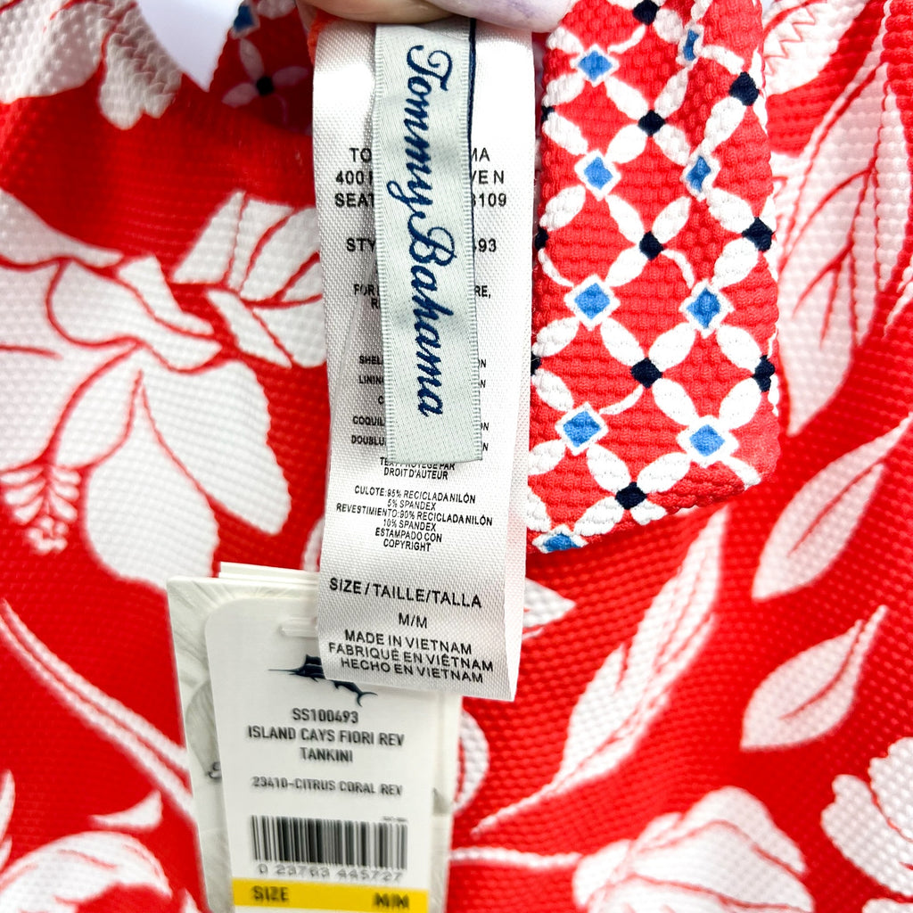TOMMY BAHAMA Island Cays Fiori Reversible Tankini Top Medium Pink Coral NWT
